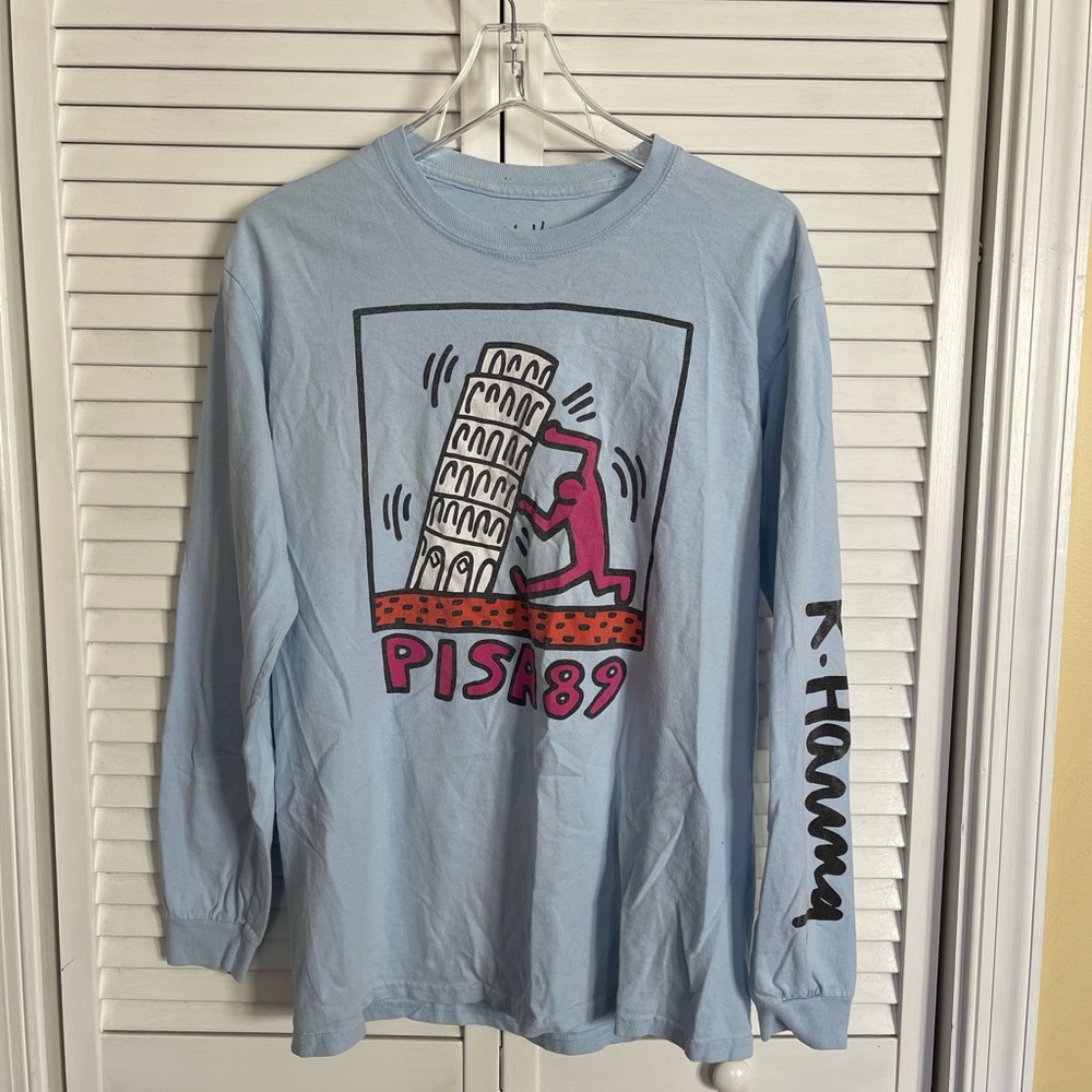 Keith Haring Light Blue Pisa 89 Graphic Long Sleeve Shirt